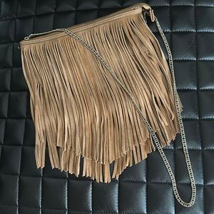 H&M Suede Hippie Fringe GoldTone Chain Zippers Faux-Leather lined, Costume